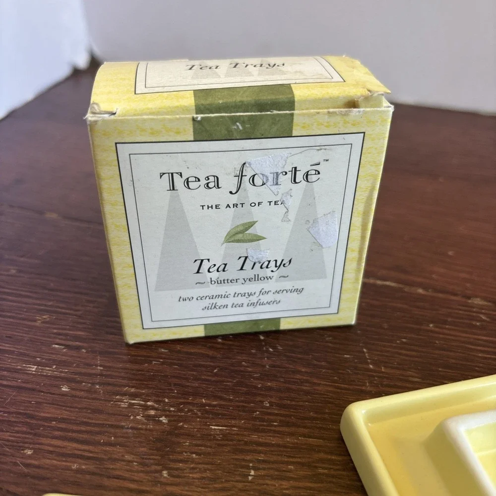 Tea Forte Tea Bag Trays Set of 2 Butter Yellow , Ceramic, For Silken Tea‎ , NIB